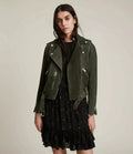Women's Olive Green Original Suede Leather Moto Jacket - Handcrafted Full Grain Leather Biker Jacket