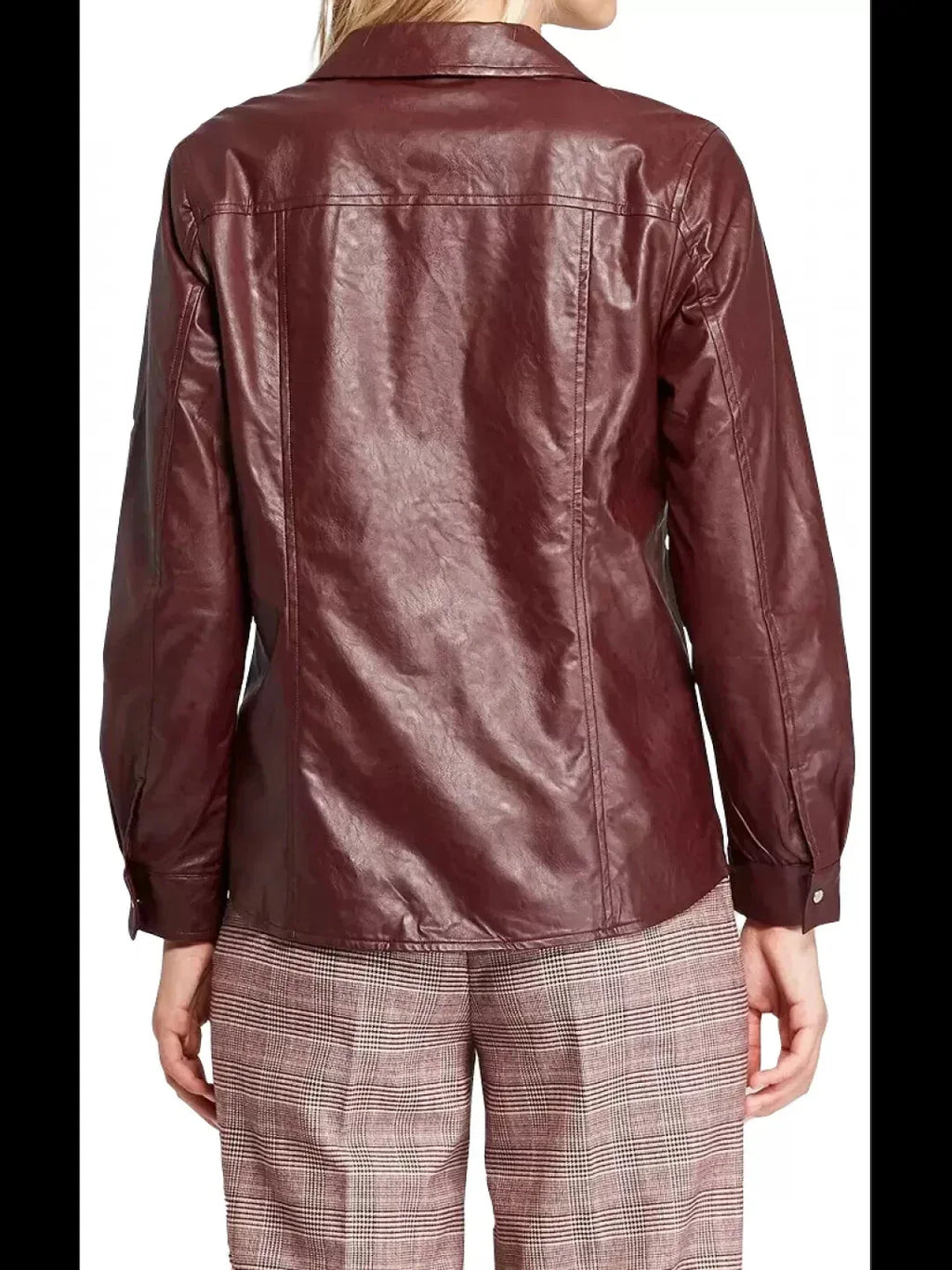 Women's Burgundy Full Grain Leather Original  Shirt - Handcrafted Button-Down with Chest Pockets