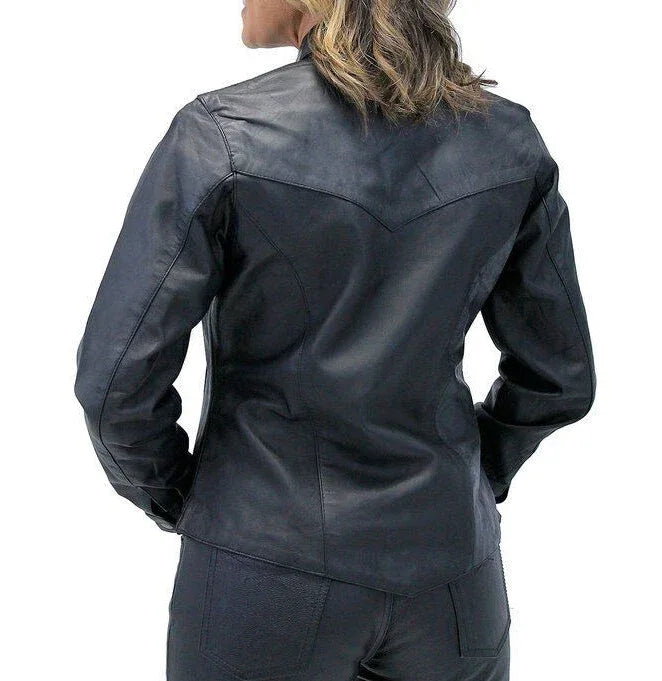 Women's Black Full Grain Leather Original Shirt - Handcrafted Western Yoke Design
