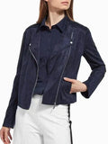 Women's Navy Blue Suede Original Leather Moto Jacket - Handcrafted Full Grain Leather Biker Jacket