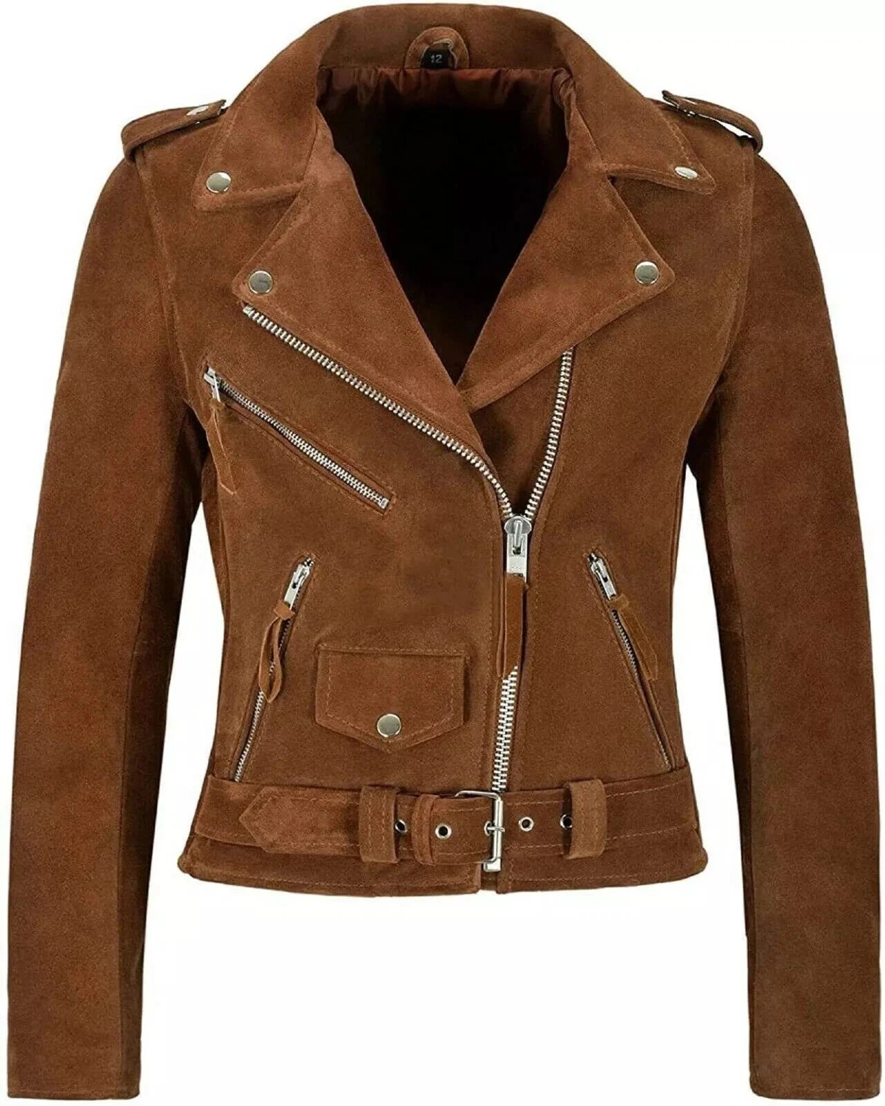 Women's Tan Original Suede LeatherFringed Moto Jacket - Handcrafted Full Grain Leather Biker Jacket