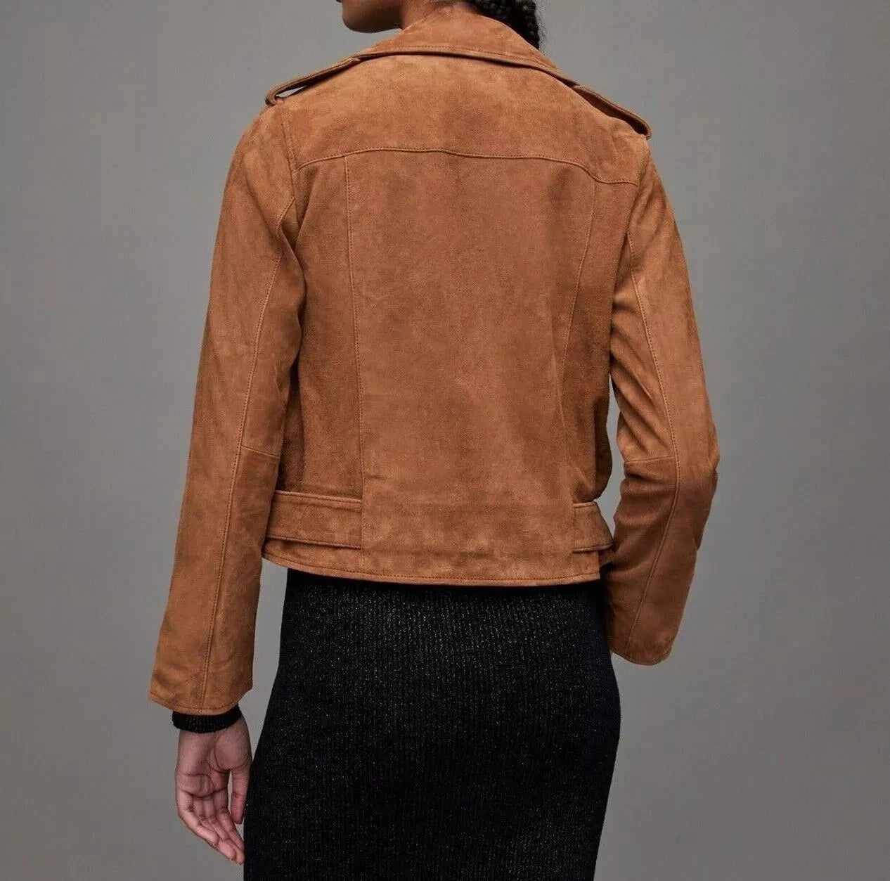 Women's Camel Brown Suede Leather Moto Jacket - Handcrafted Full Grain Leather Biker Jacket