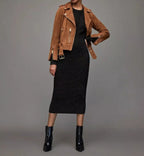 Women's Camel Brown Suede Leather Moto Jacket - Handcrafted Full Grain Leather Biker Jacket