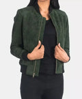Women's Olive Green Suede Original Leather Jacket - Handcrafted Full Grain Leather Jacket with Hood