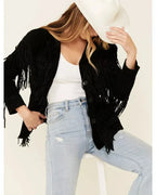 Women's Black Suede Leather Fringed - Handcrafted Full Grain Leather Western Jacket