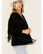 Women's Black Suede Leather Fringed - Handcrafted Full Grain Leather Western Jacket