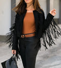 Women's Black Suede Original Leather Fringe Jacket - Handcrafted