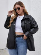 Black Leather Original Shirt - Oversized Full-Grain Leather Shacket for Women