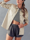 Beige Leather Original Shirt - Oversized Full-Grain Leather Shacket for Women