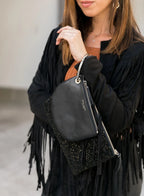 Women's Black Suede Original Leather Fringe Jacket - Handcrafted
