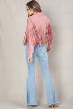 Women's Pink Suede Leather Fringe Jacket - Handcrafted Western Cropped Blazer