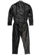 Men's Black Camo Full Grain Leather Jumpsuit - Handcrafted Utility Coverall