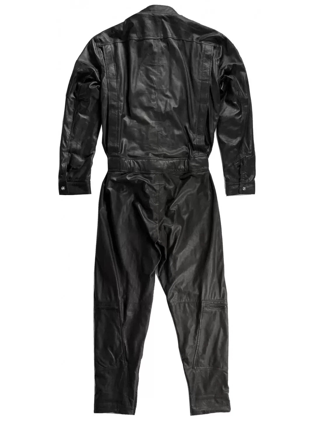 Men's Black Camo Full Grain Leather Jumpsuit - Handcrafted Utility Coverall