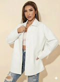 White Leather Oversized Original Shirt Jacket - Full-Grain Premium Leather Shacket for Women – front view – Kamercio