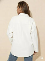 White Leather Oversized Original Shirt Jacket - Full-Grain Premium Leather Shacket for Women – back view – Kamercio