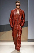 Men's Brown Full Grain Original Leather Premium Suit - Handcrafted