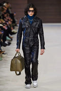 Premium Black Original Leather Jumpsuit - Full-Grain Belted Utility Jumpsuit