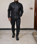 Premium Black Original Leather Tactical Jumpsuit - Full-Grain Cargo Utility Jumpsuit
