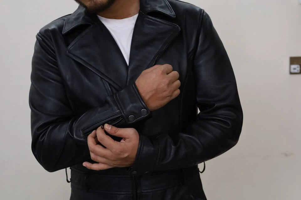 Premium Black Original Leather Tactical Jumpsuit - Full-Grain Cargo Utility Jumpsuit