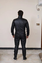 Premium Black Original Leather Tactical Jumpsuit - Full-Grain Cargo Utility Jumpsuit