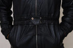 Premium Black Original Leather Tactical Jumpsuit - Full-Grain Cargo Utility Jumpsuit