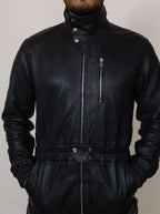Premium Black Original Leather Tactical Jumpsuit - Full-Grain Cargo Utility Jumpsuit