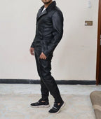 Premium Black Original Leather Tactical Jumpsuit - Full-Grain Cargo Utility Jumpsuit