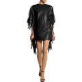 Fringe Leather Dress - Handcrafted Black Leather Mini Dress with Dramatic Fringe Detail