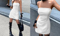 Strapless Original  Leather Dress - Handcrafted White Premium Leather Mini Dress