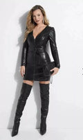 Moto Original Leather Dress - Handcrafted Black Premium Leather Mini Dress with Belt and Zipper Details