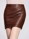 Brown Original Leather Mini Skirt - High Waist Full Grain Premium Leather Skirt for Women