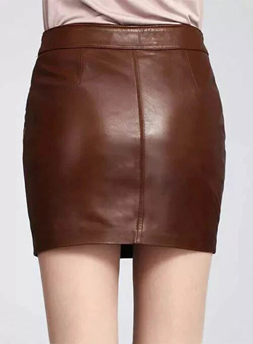 Brown Original Leather Mini Skirt - High Waist Full Grain Premium Leather Skirt for Women