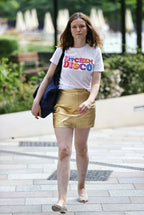 Gold Metallic Original Leather Mini Skirt - High Waist Full Grain Leather Skirt for Women
