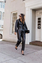 Black Original Leather Pants - High-Waisted Pleated Tapered Leg Genuine Premium Leather Trousers for Women