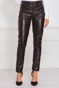 Chocolate Brown Original Leather Pants - High-Waisted Straight Leg Genuine Premium Leather Trousers for Women