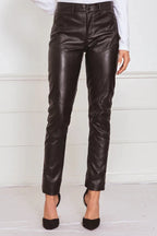 Chocolate Brown Original Leather Pants - High-Waisted Straight Leg Genuine Premium Leather Trousers for Women