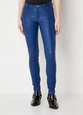 Navy Blue Original Leather Pants - High-Waisted Skinny Fit Genuine Premium Leather Trousers for Women