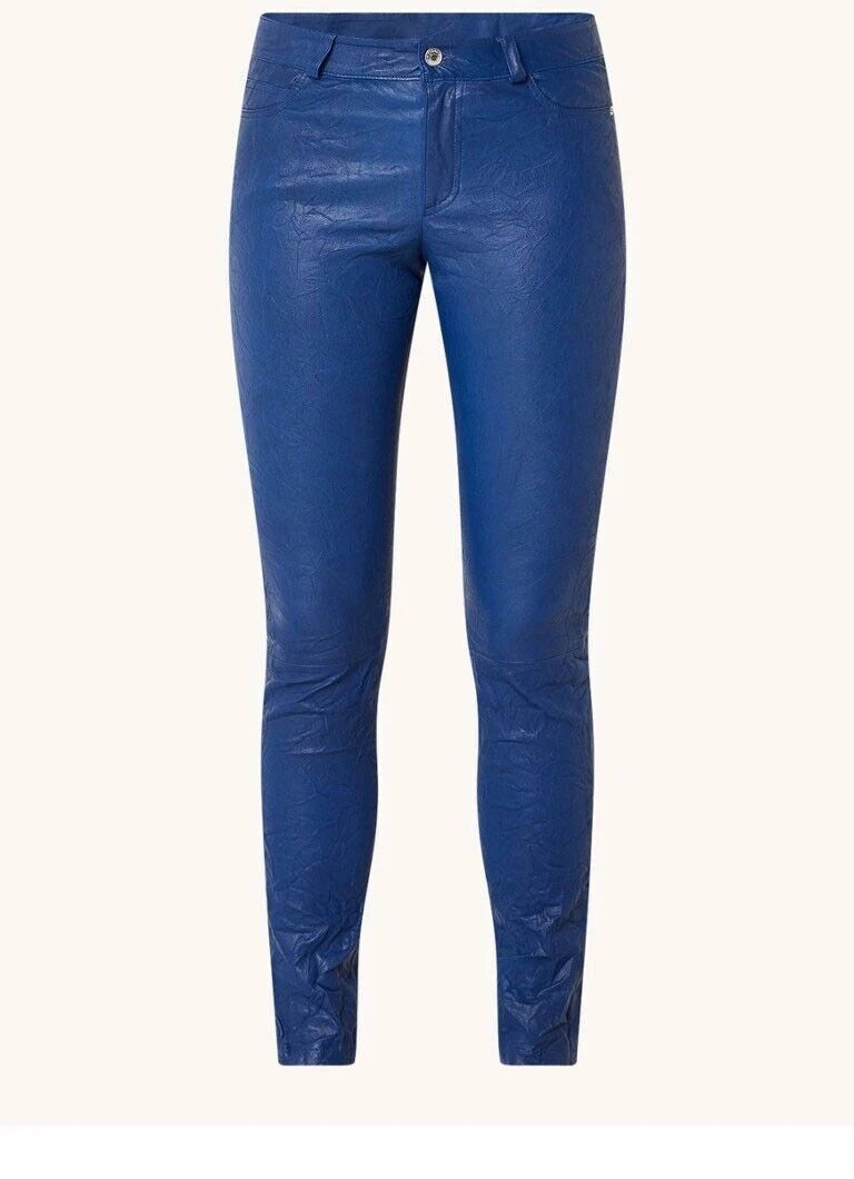 Navy Blue Original Leather Pants - High-Waisted Skinny Fit Genuine Premium Leather Trousers for Women