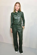 Forest Green Original Leather Pants - High-Waisted Straight Leg Genuine Premium Leather Trousers for Women