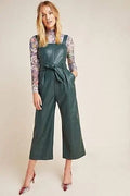 Green Original Leather Jumpsuit - Premium Full-Grain Leather Culotte Jumpsuit for Women