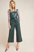 Green Original Leather Jumpsuit - Premium Full-Grain Leather Culotte Jumpsuit for Women