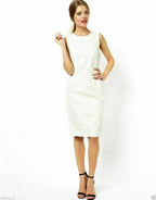 Women's White Original Leather Dress - Sleeveless Ivory Premium Leather Sheath Dress