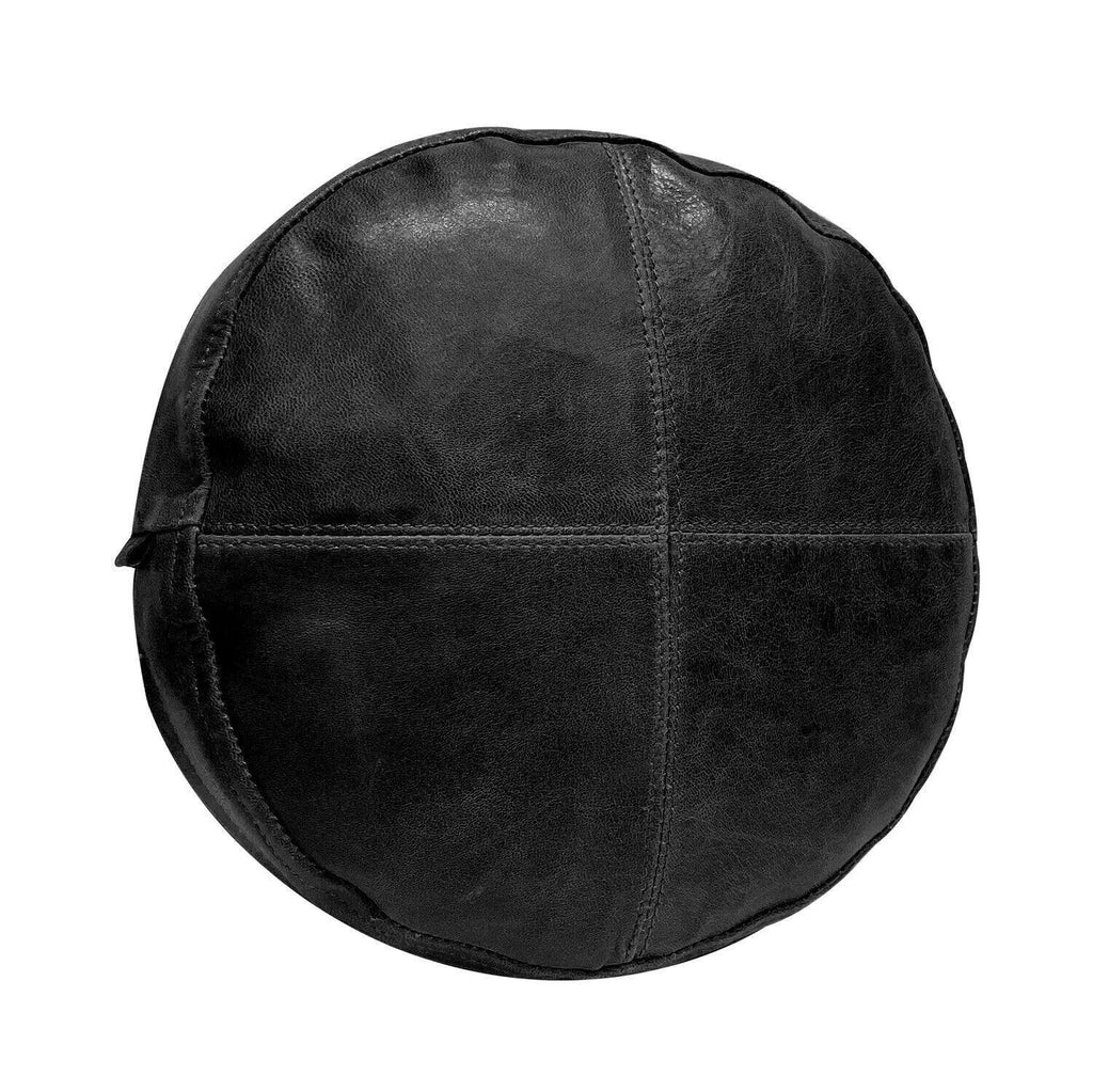 Black Original Leather Pouf - Premium Full-Grain Leather Ottoman Footstool