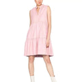 Women's Pink Leather Original Dress - Sleeveless Tiered Premium Leather Dress with Collar