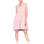 Women's Pink Leather Original Dress - Sleeveless Tiered Premium Leather Dress with Collar
