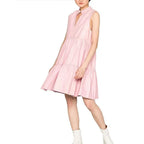 Women's Pink Leather Original Dress - Sleeveless Tiered Premium Leather Dress with Collar