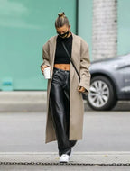 Black Original Leather Wide Leg Pants - High-Waisted Genuine Premium Leather Trousers for Women
