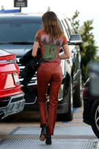 Orange Original Leather Pants - High-Waisted Straight Leg Genuine Premium Leather Trousers for Women