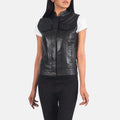 Black Original Leather Utility Vest Coat for Women - Premium Full-Grain Sleeveless Jacket