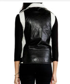 White Leather Moto Vest Coat for Women - Premium Full-Grain Biker Vest with Asymmetric Zip